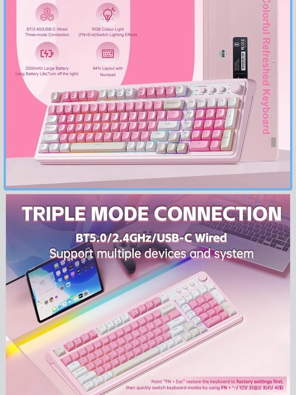 Brand new AULA S99 wireless keyboard - Pink, creamy sound, RGB backlight, nob
